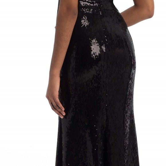 Sequin One Shoulder Cut Out Black Dress - Picture 6 of 9